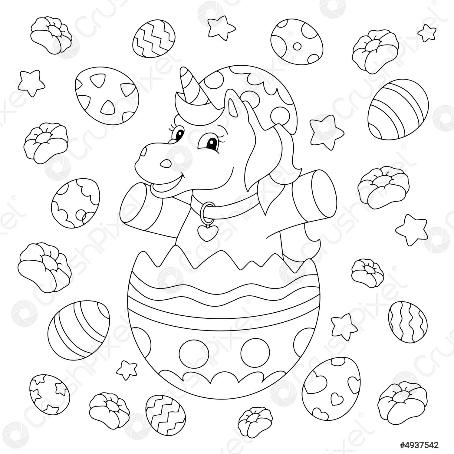 Cheerful unicorn celebrates easter Coloring book page for kids Cartoon -  stock vector 4937542 | Crushpixel