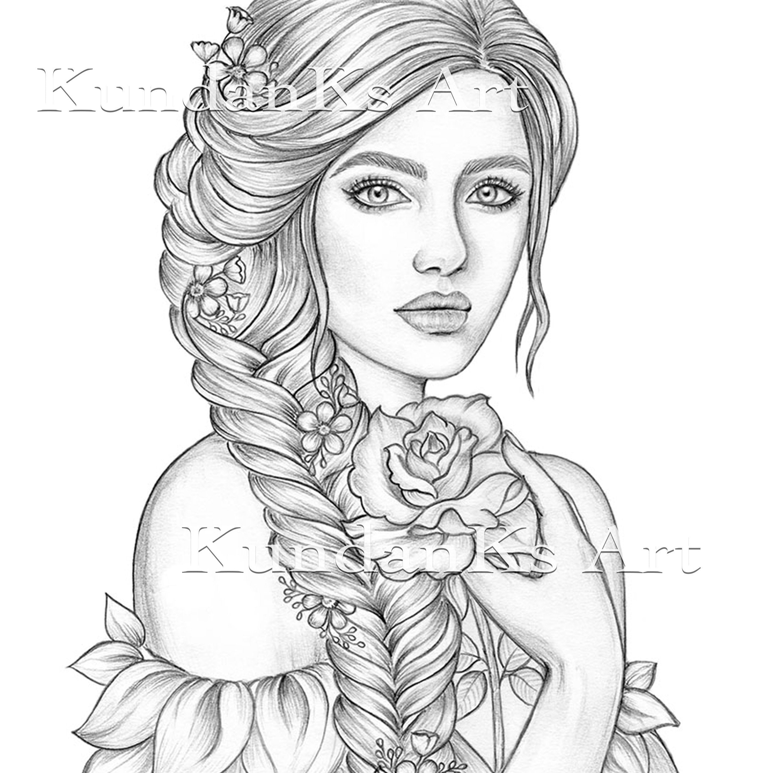 Rose Adult Coloring Pages Premium Coloring Pages line - Etsy