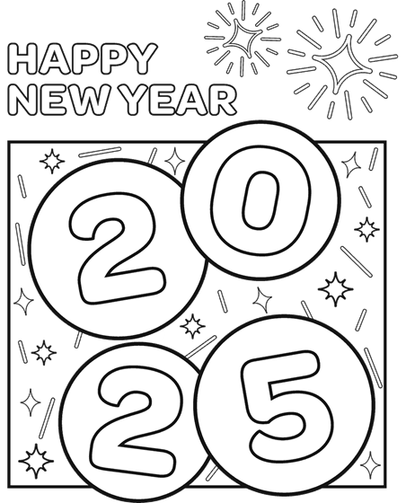 Happy New Year 2025 Coloring Page for ...