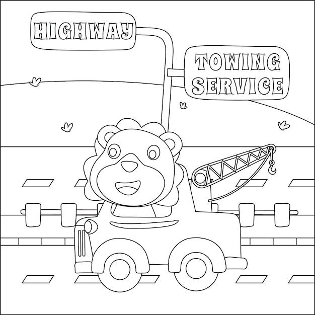 Premium Vector | Coloring book or page of tow truck cartoon with funny  driver coloring book
