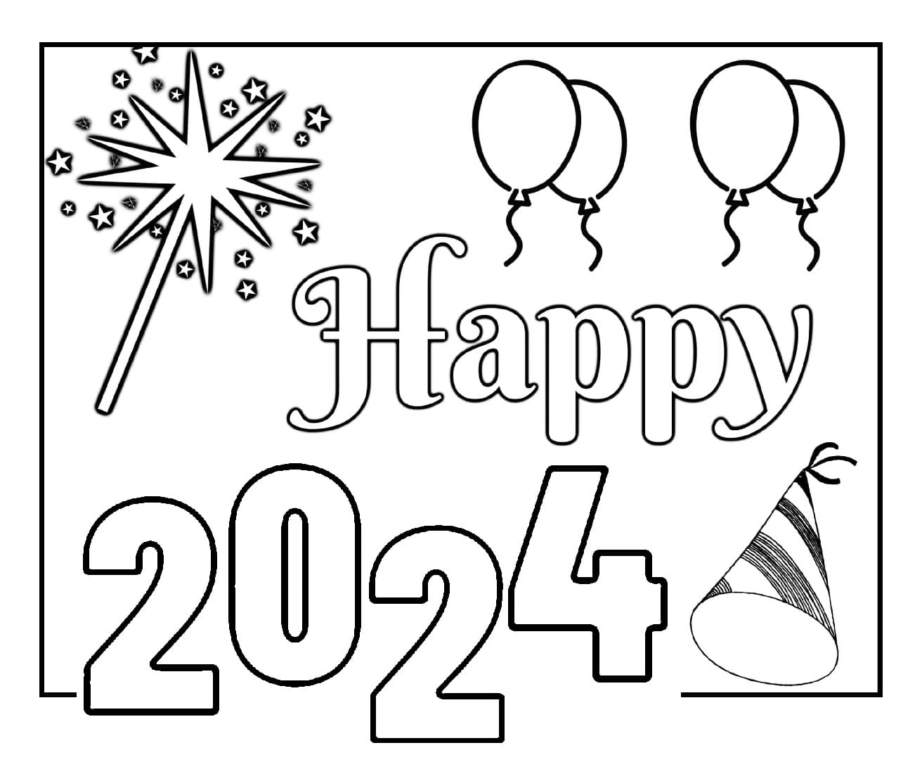 Happy New Year 2024 coloring pages - ColoringLib