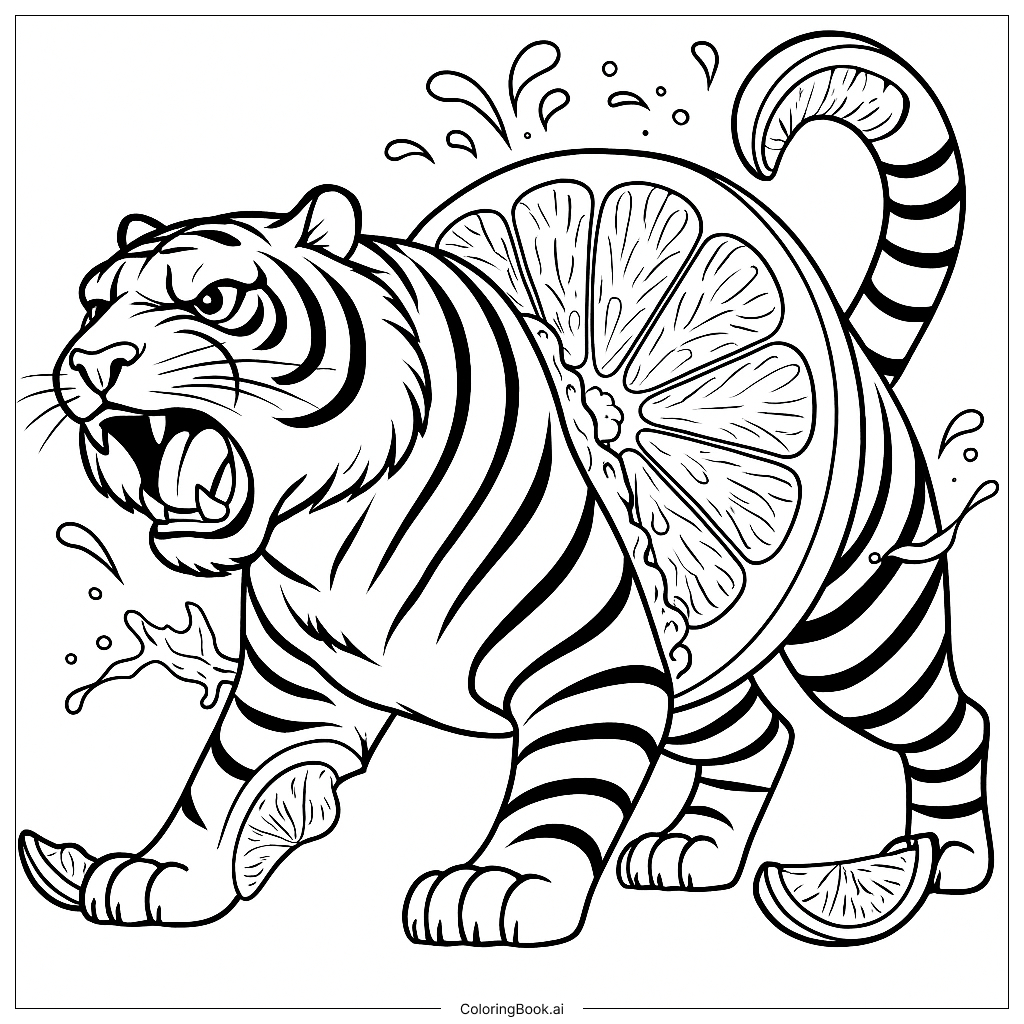 Tigrulli grapefrutunni Coloring Page (Free PDF&PNG Printable)
