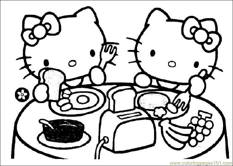 Hello Kitty Eating Coloring Page