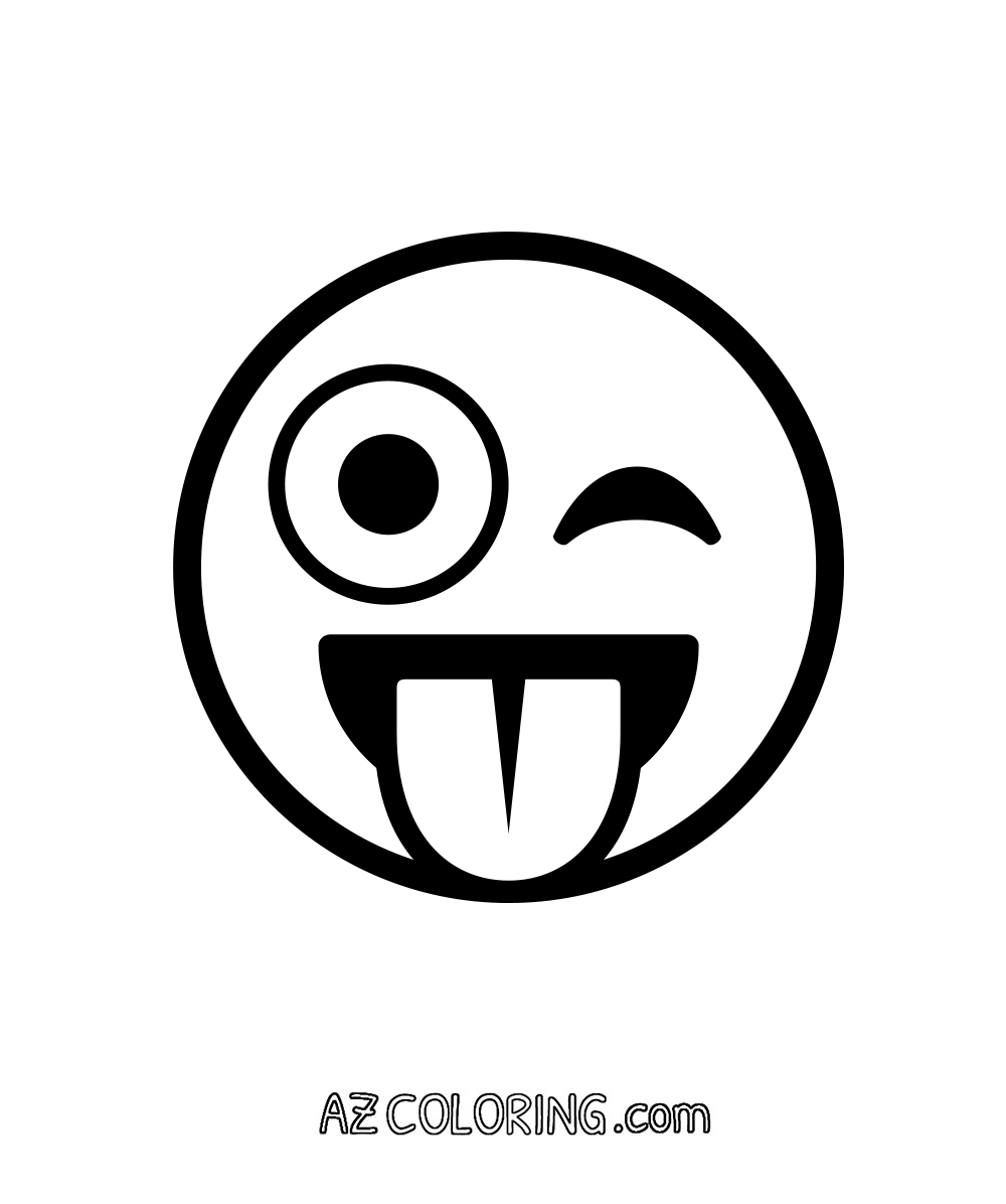 Face With Stuck-Out Tongue and Winking Eye, Crazy Emoji Coloring Page
