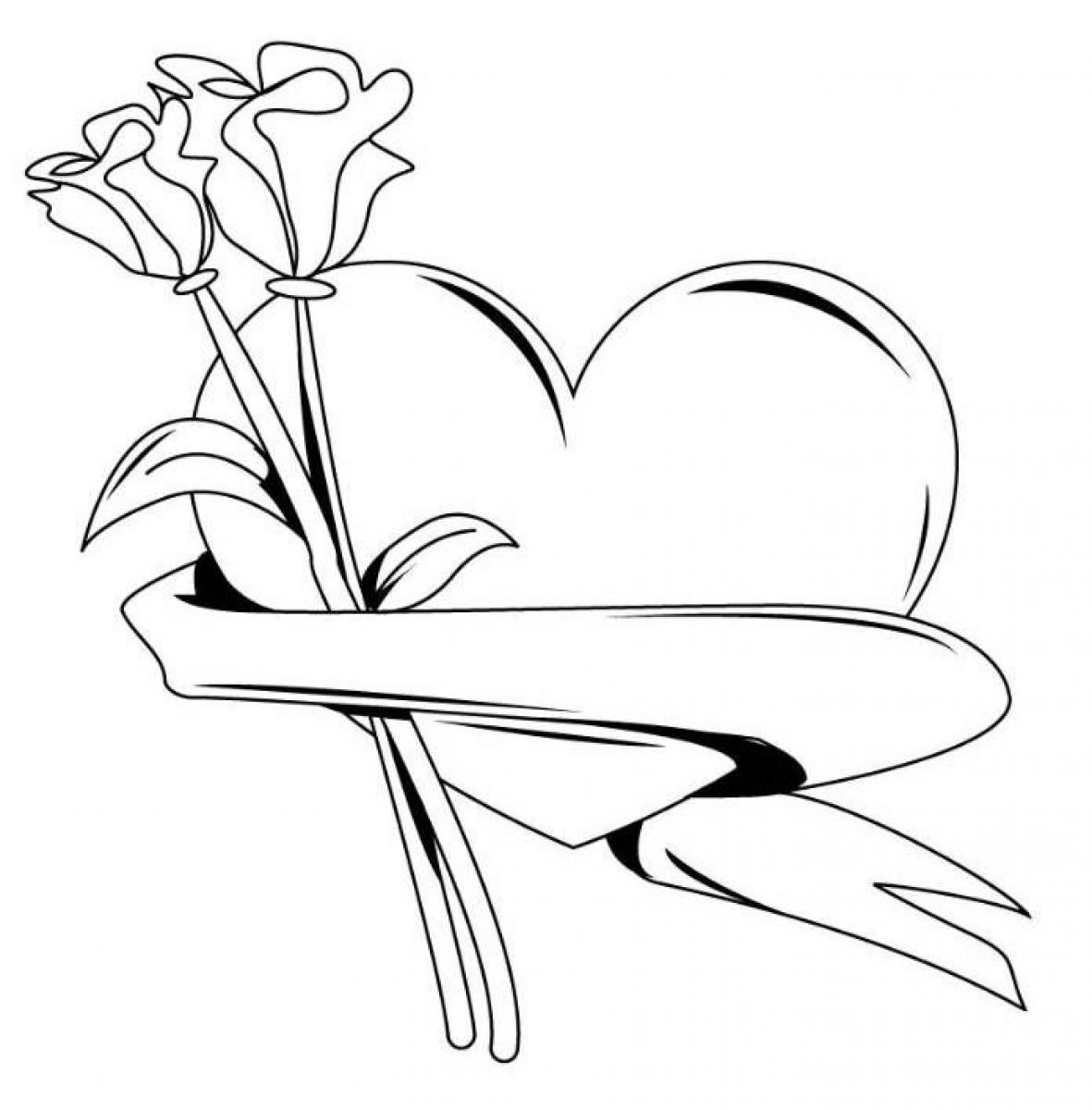 Heart With Roses Valentines Coloring Pages | Valentine Coloring ...