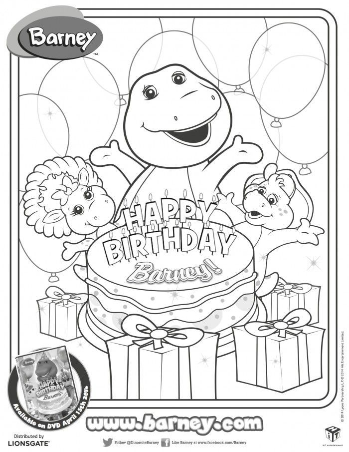 Happy Birthday Barney Printable coloring page | Kids Birthday ...