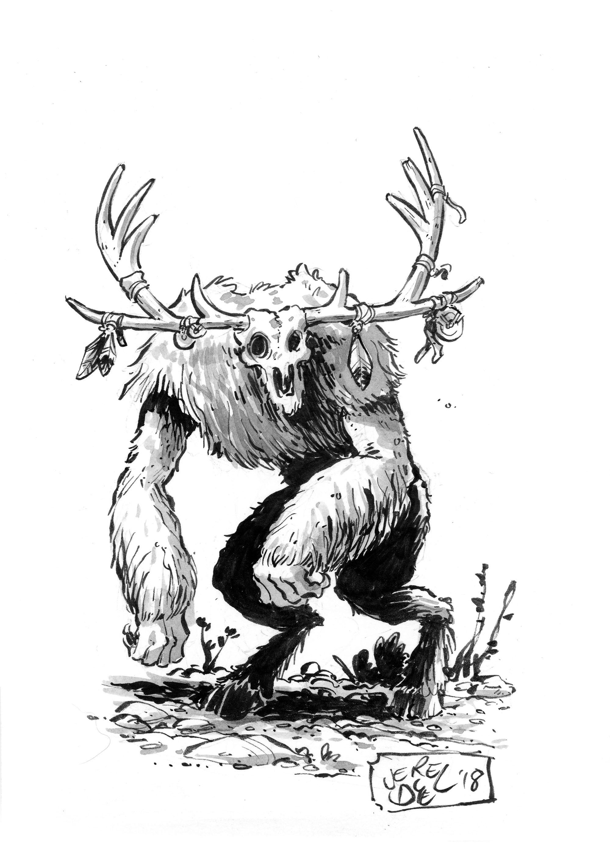 Wendigo, Inktober Drawing 2018 by DrawJerelDraw on Etsy | Character art,  Mythical monsters, Creepy art