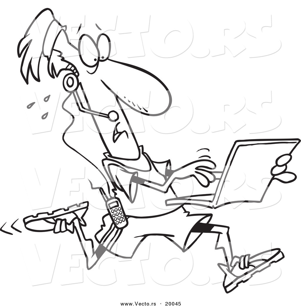 Vector of a Cartoon Mobile Jogger Using a Laptop - Outlined ...
