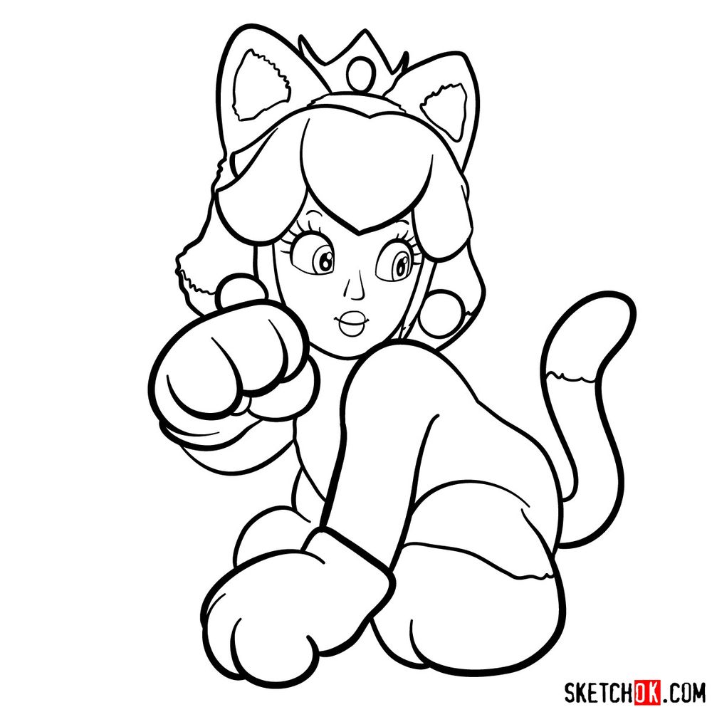 How to draw cat Princess Peach - Mario 3D World - Sketchok easy drawing  guides