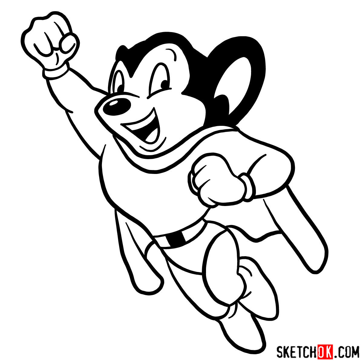 How to draw Mighty Mouse - Sketchok easy drawing guides