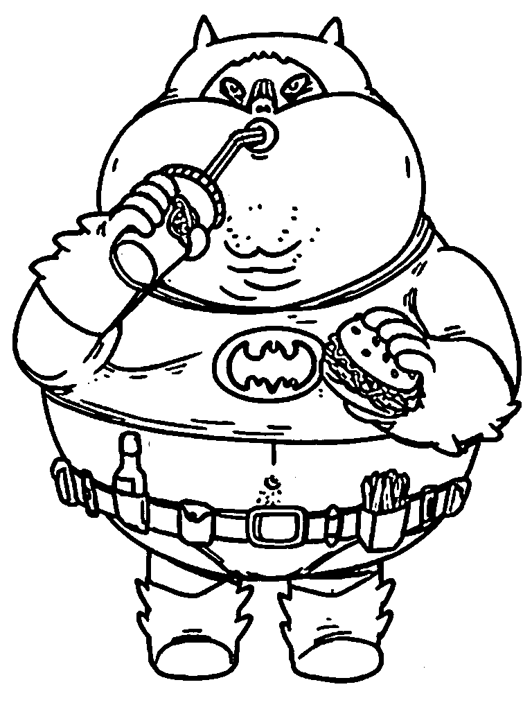 Fat Batman Eating Hamburger Coloring Page | Wecoloringpage