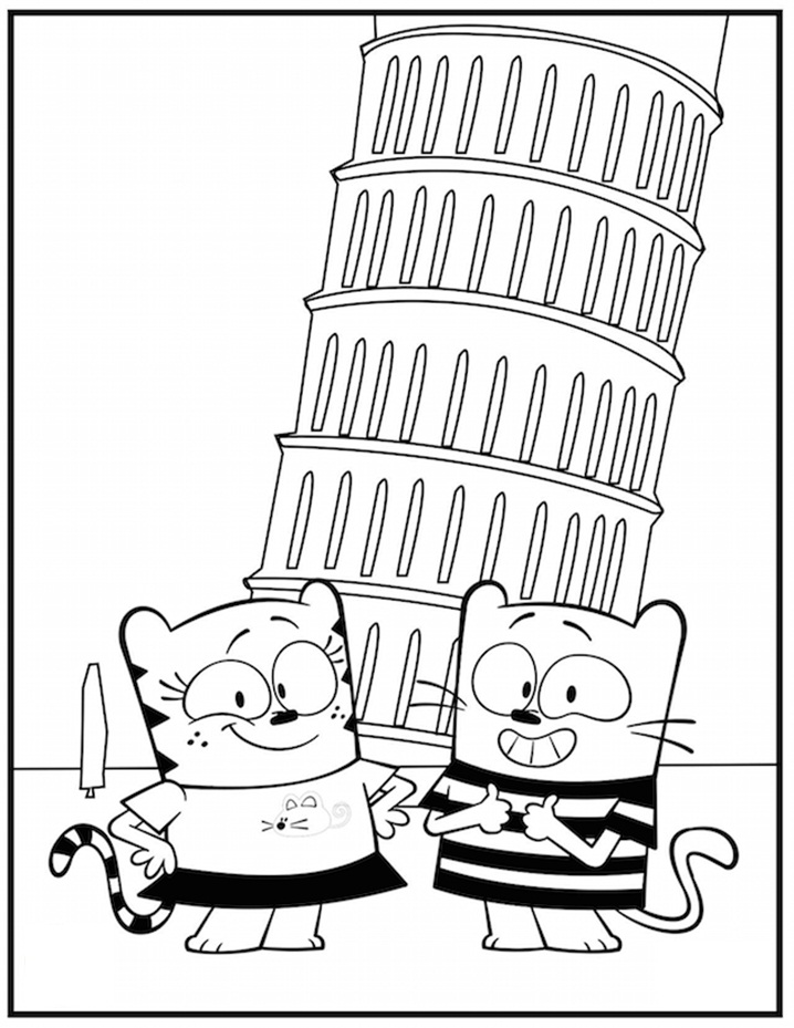 Ollie and Moon and Pisa Tower Coloring Page - Free Printable Coloring Pages  for Kids