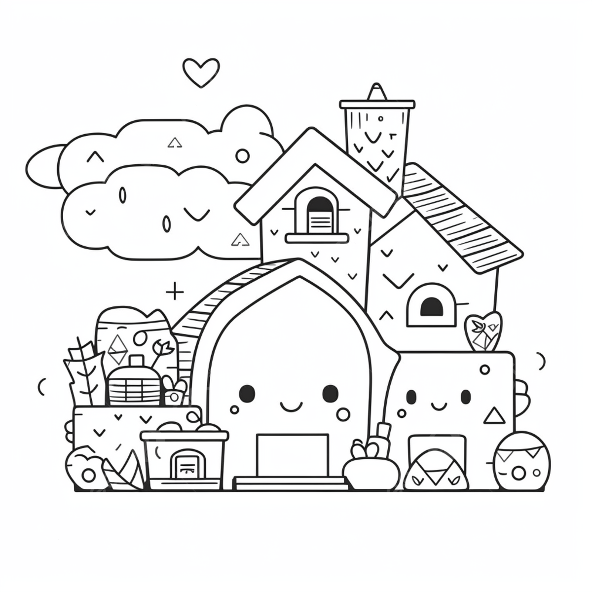 Coloring Page Of Kawaii House, House ...