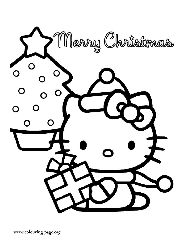 Christmas - Hello Kitty and a Christmas tree coloring page | Hello kitty  colouring pages, Hello kitty coloring, Kitty coloring