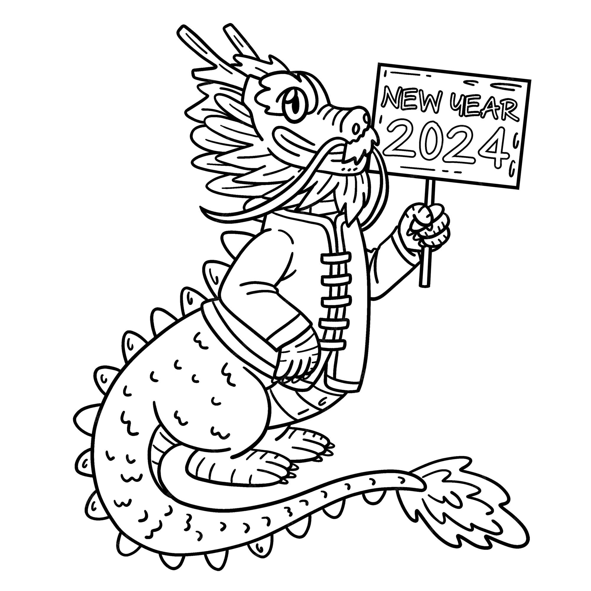 Premium Vector | A cute and funny coloring page of a dragon in a chinese  outfit in the new year 2024 provides hours of coloring fun for children  color this page is
