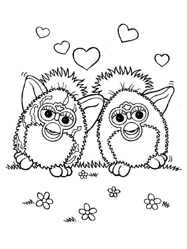 Two Furby in Love Coloring Pages : Batch Coloring