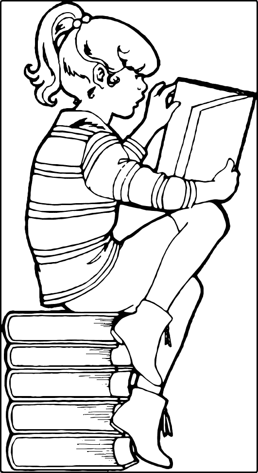 Reading Books - Coloring Page for Kids - Free Printable Picture