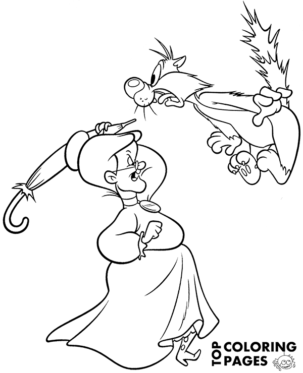 Sylvester and Granny coloring page - Topcoloringpages.net