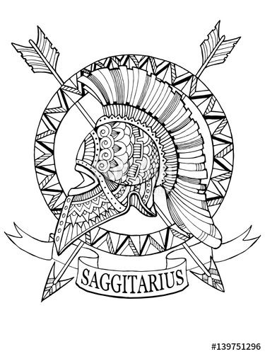 Sagittarius zodiac sign coloring page for adults | Fotolia 139751296 |  Sagittarius tattoo, Zodiac sagittarius, Sagittarius tattoo designs