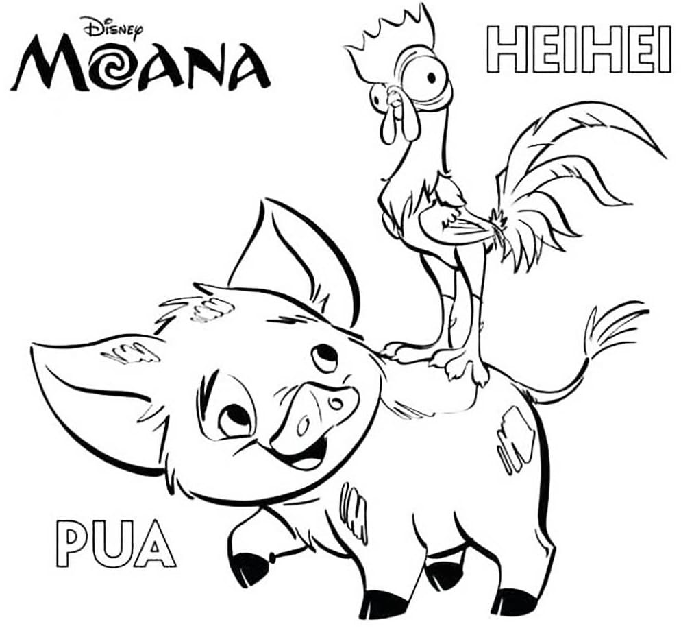 Pua and Heihei Coloring Page - Free Printable Coloring Pages for Kids