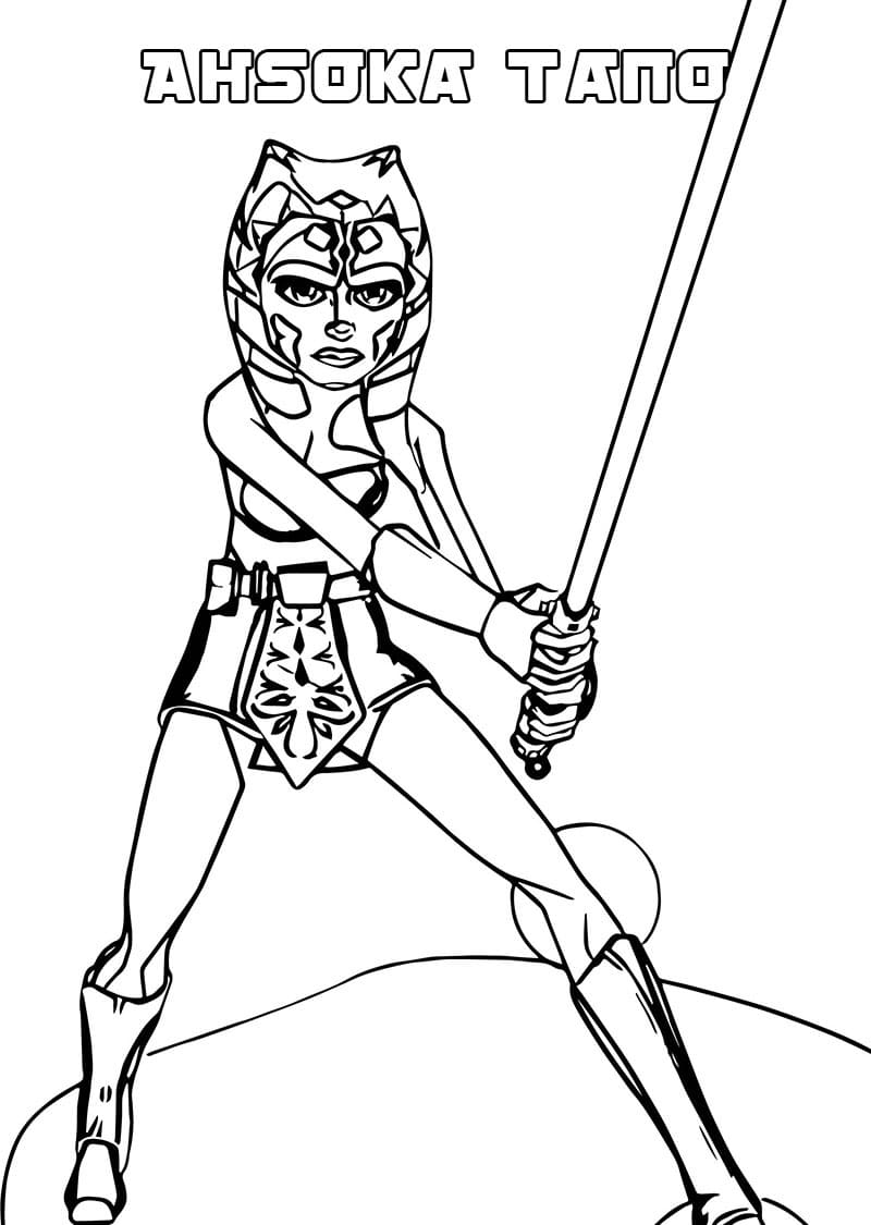 Ahsoka with Lightsaber Coloring Page - Free Printable Coloring Pages for  Kids