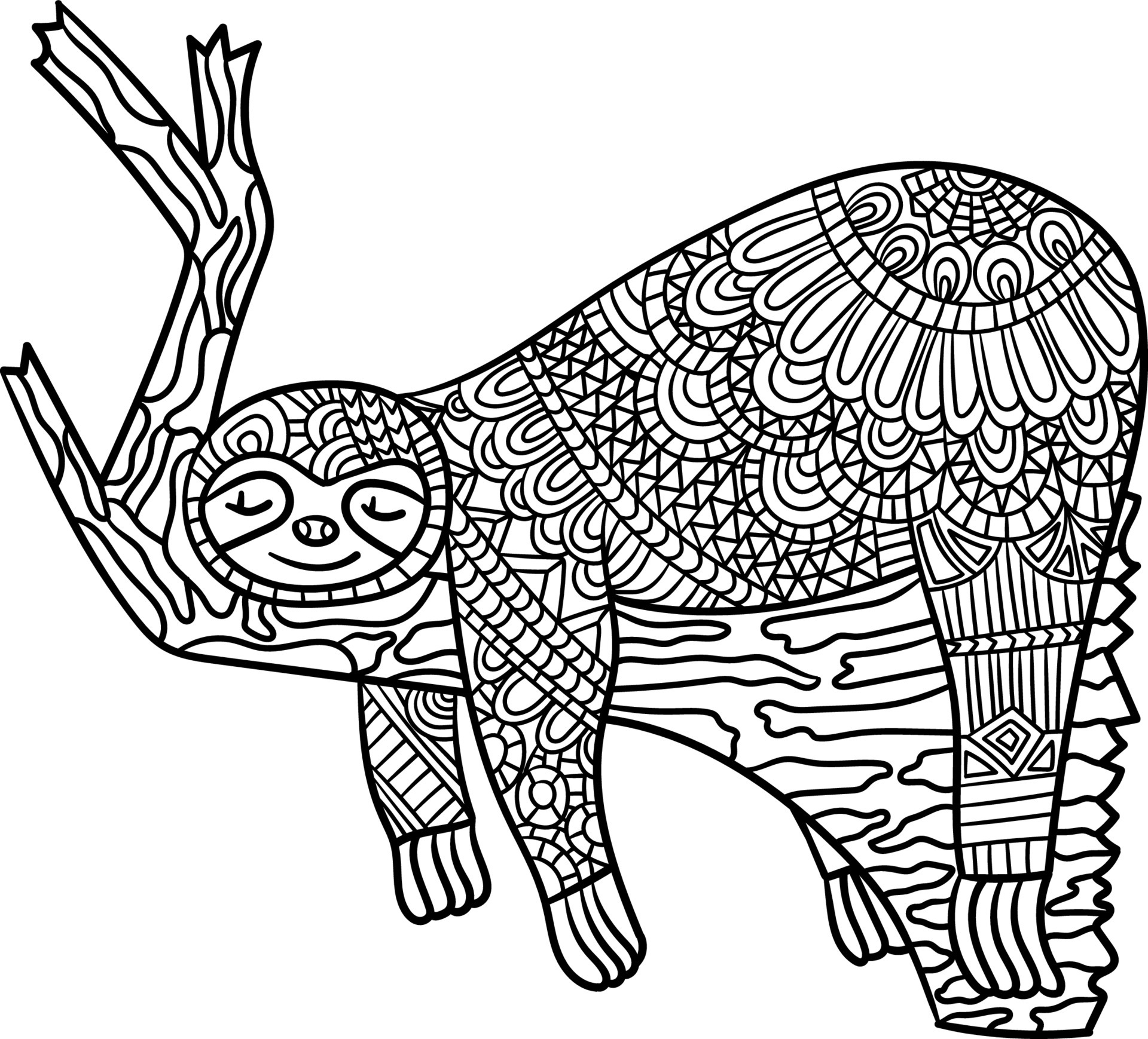 Sleeping Sloth On A Branch Mandala Coloring Pages 6458181 Vector Art at  Vecteezy
