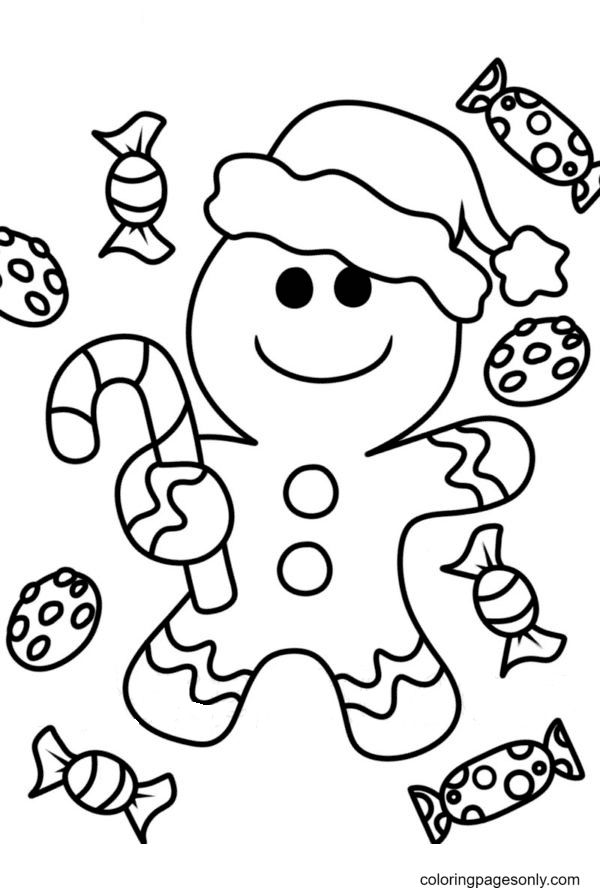 Gingerbread Man with Candies Coloring ...