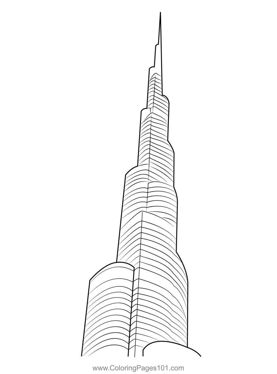 Burj Khalifa Dubai Coloring Page for Kids - Free Skyscrapers Printable Coloring  Pages Online for Kids - ColoringPages101.com | Coloring Pages for Kids