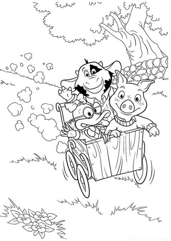 Piggly Wiggly Down the Hill with Cart Coloring Pages | Bulk Color