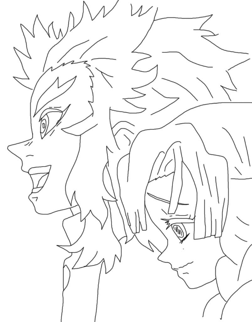 mitsuri kanroji and kyojuro rengoku Coloring Page - Anime Coloring Pages