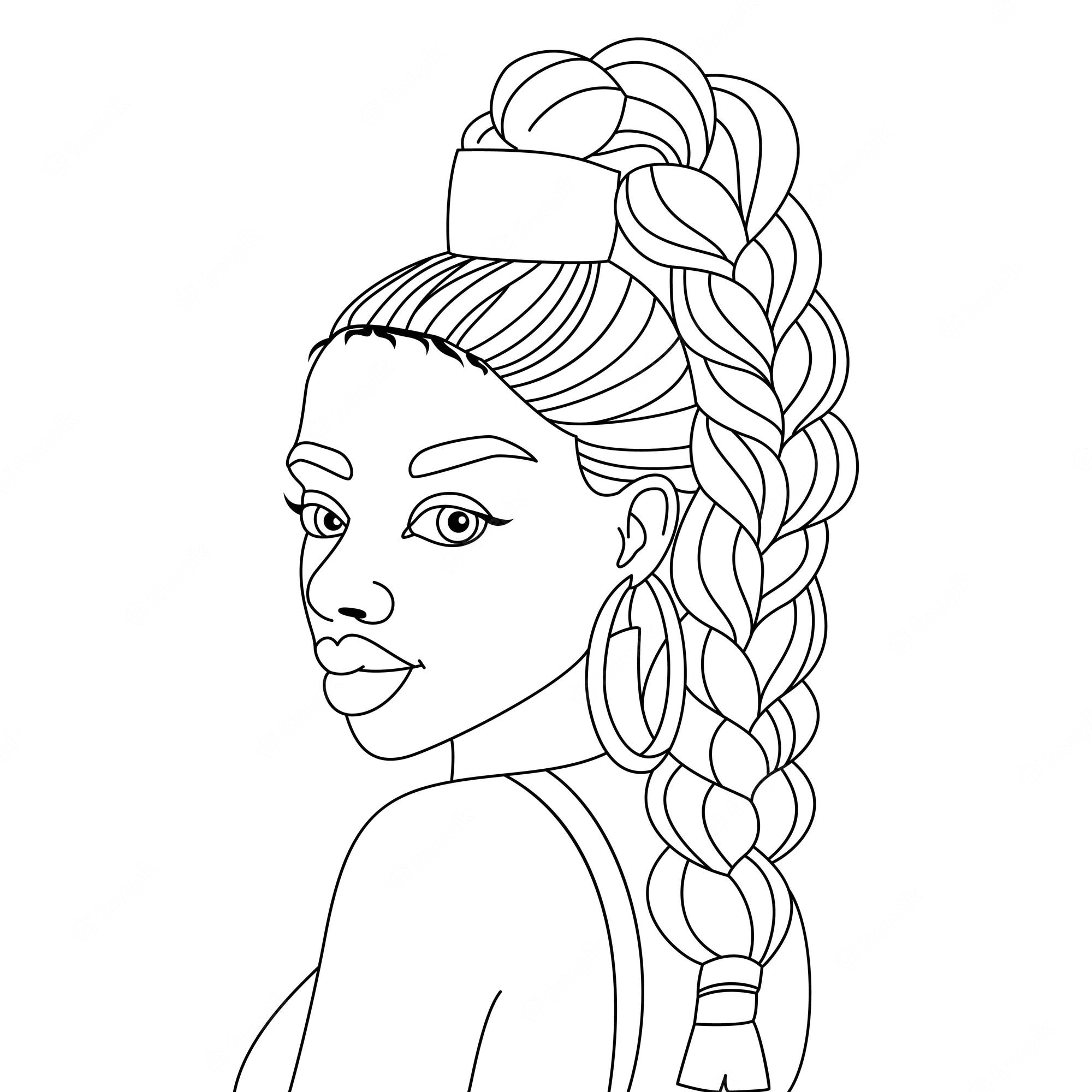 Premium Vector | Beautiful african american woman braids hairstyle afro  girl hairstyle vector coloring page outline