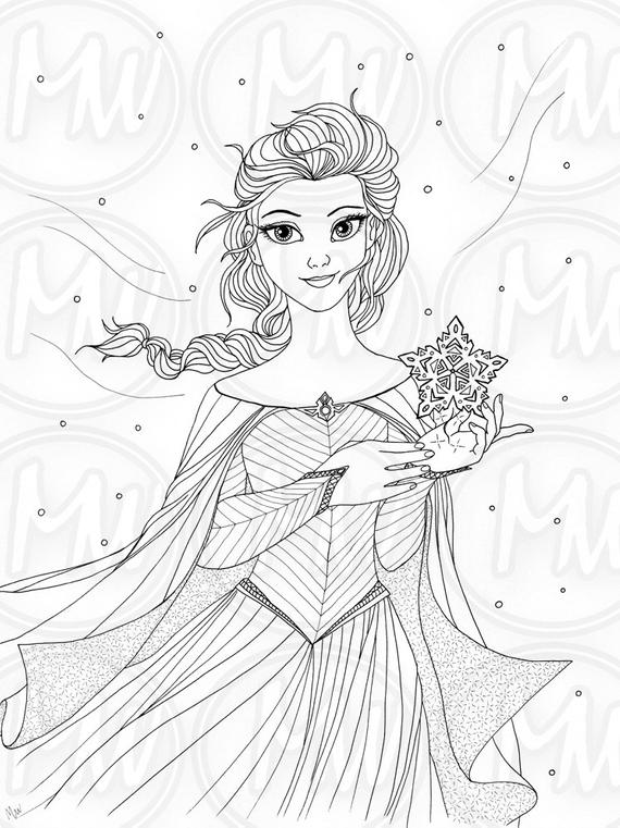 Elsa Frozen Princess Queen Coloring Page Illustration | Etsy