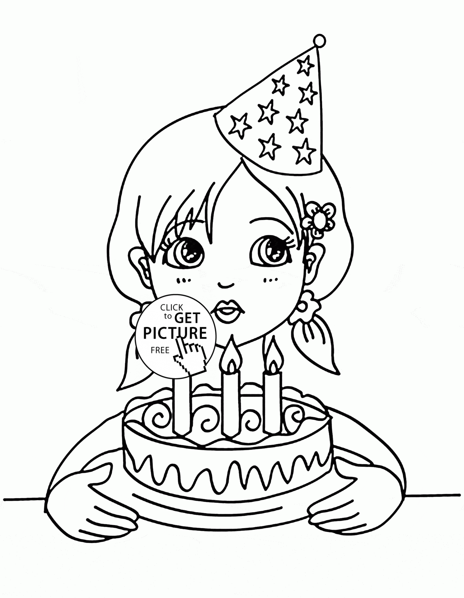 Girl Blowing the Candles on the Birthday Cake coloring page for kids,  holiday coloring pag… | Birthday coloring pages, Happy birthday coloring  pages, Coloring pages