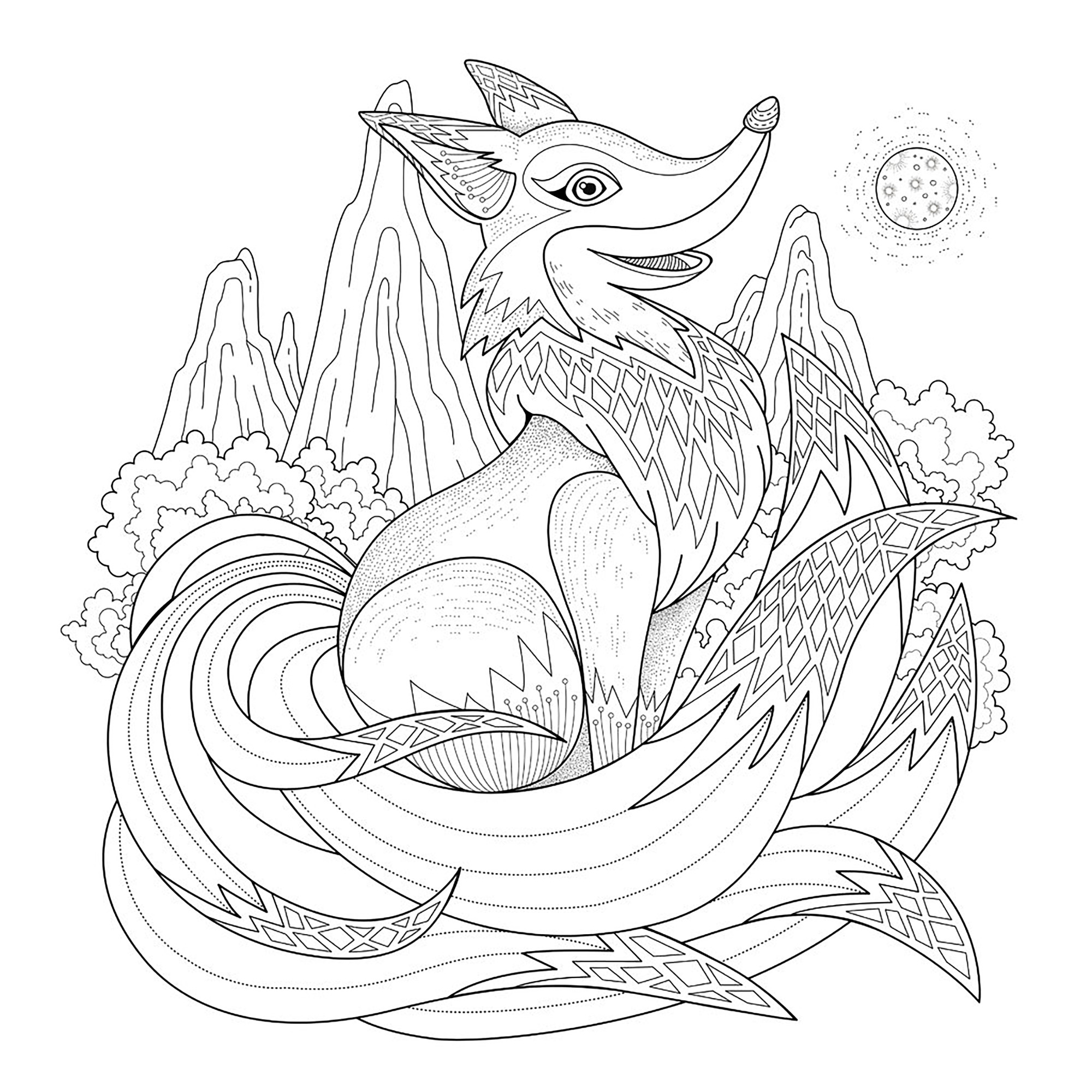 Funny and happy fox - Foxes Adult Coloring Pages