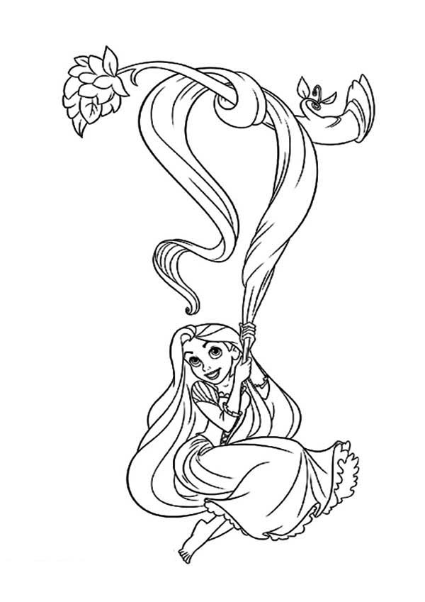 Rapunzel Swing With Her Hair Coloring Page : Kids Play Color