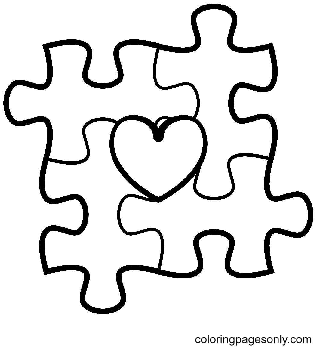 Autism Awareness Puzzle Pieces with Heart Coloring Pages - Autism Awareness Coloring  Pages - Coloring Pages For Kids And Adults