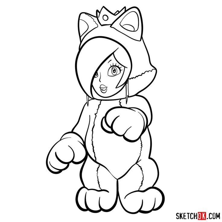 In this tutorial we will draw Princess Rosalina as a cat. She appeared as a  cat in Super Mario 3D World gam… | Super mario coloring pages, Super mario  cat, Drawings