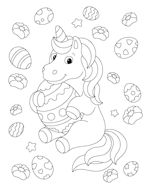 Premium Vector | Unicorn and easter coloring book page for kids