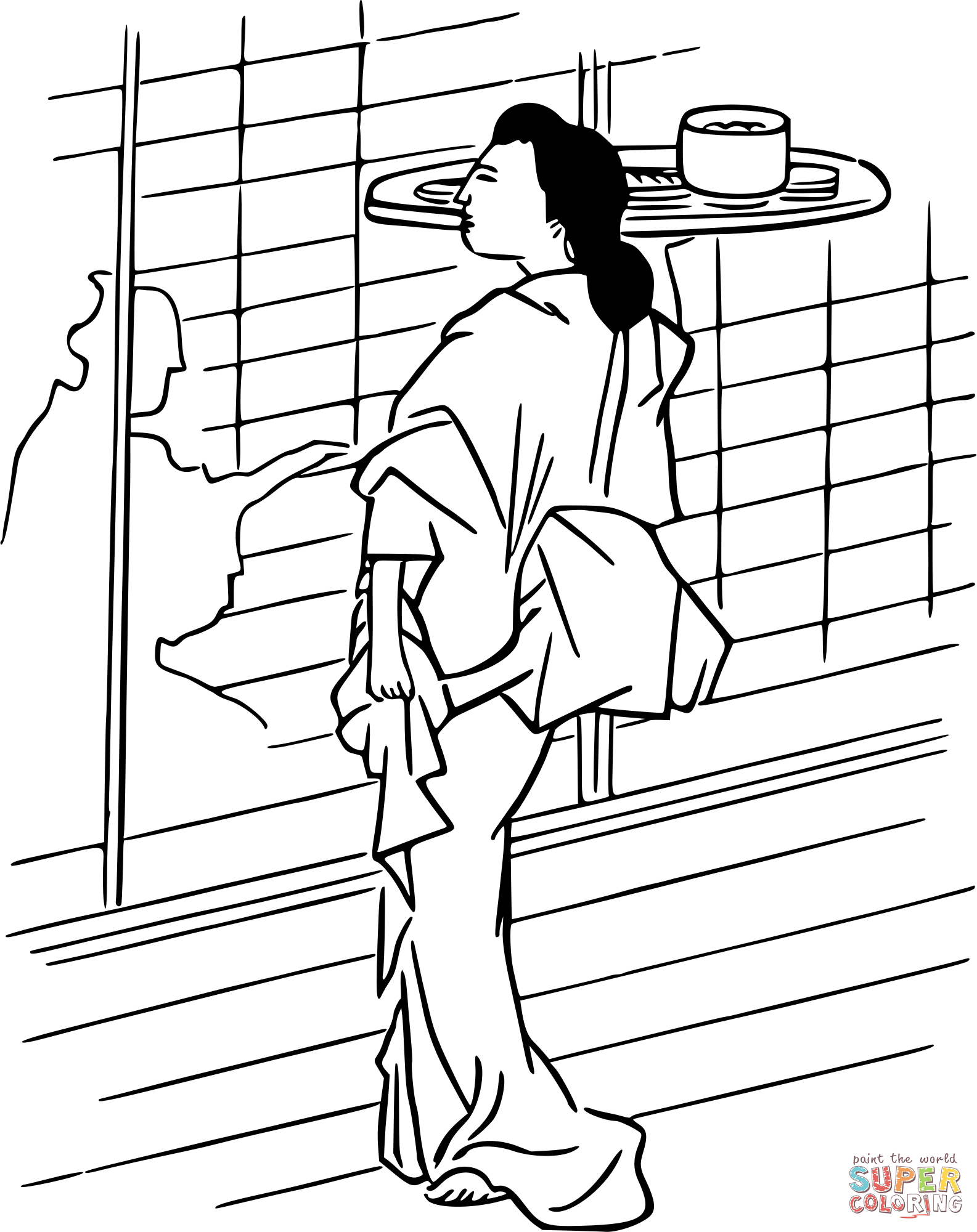 Vintage Japanese Waitress coloring page | Free Printable Coloring Pages
