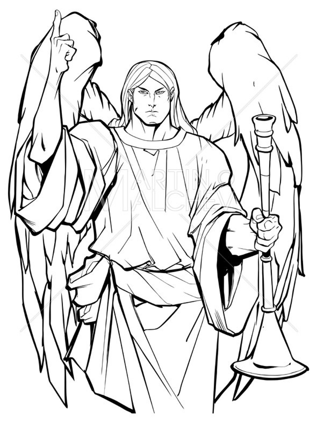 Archangel Gabriel Line Art Vector ...