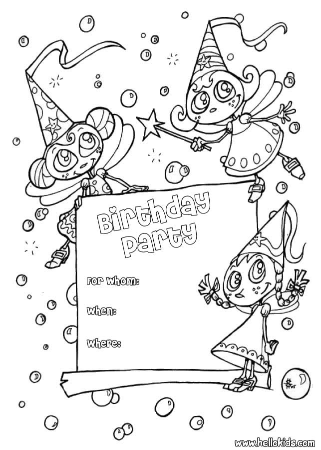 BIRTHDAY CARDS coloring pages - Animals : Birthday Party invitation