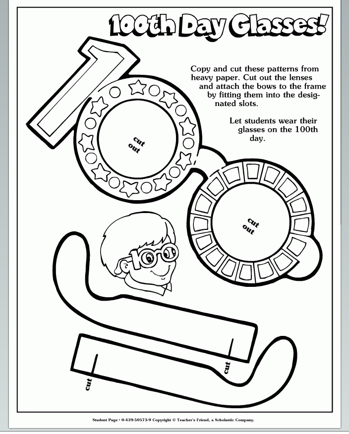 100th Day Printable Glasses School Days 100 Days Coloring Nation