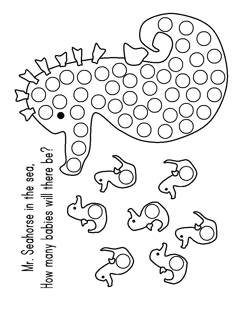 Seahorse do a dot art coloring page