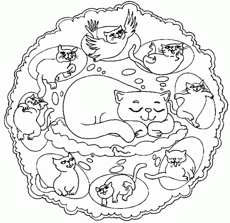 Mandala With Dreams Of The Cat Coloring Pages - Kids Colouring Pages