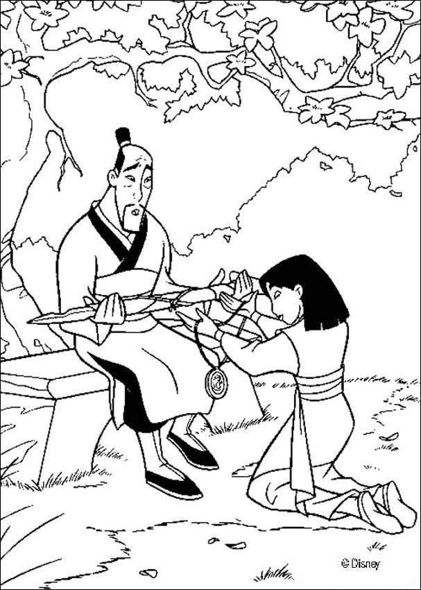 Mulan coloring pages - Mulan and her father Fa Zhou
