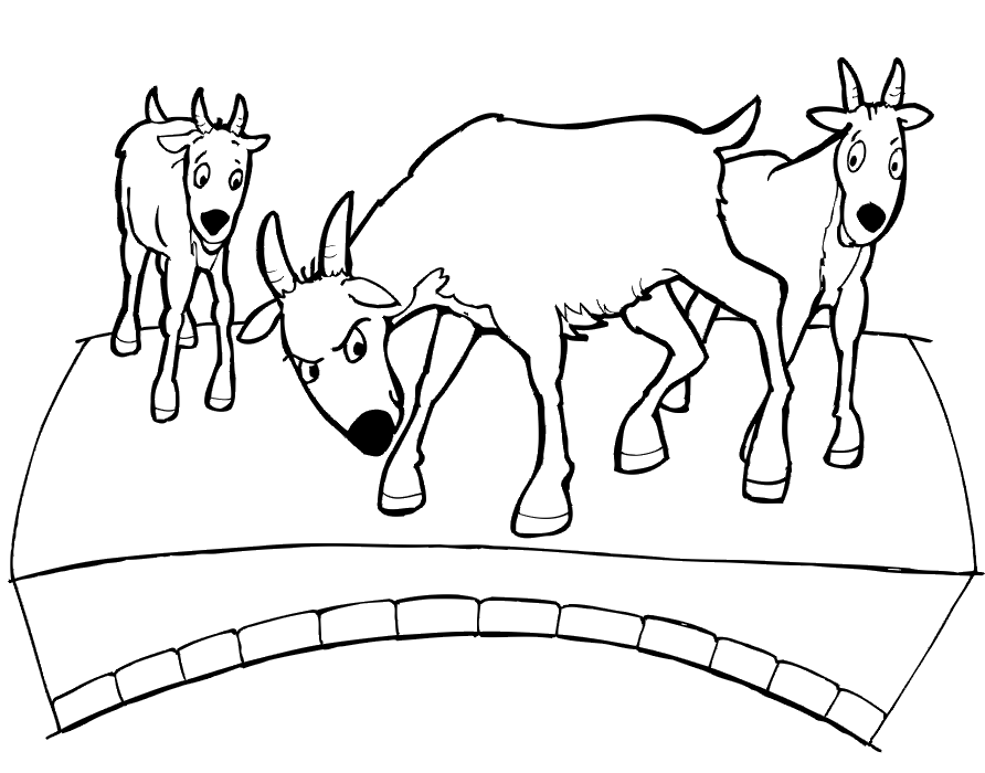 Billy Goats Gruff Coloring Page | Three Goats On Bridge