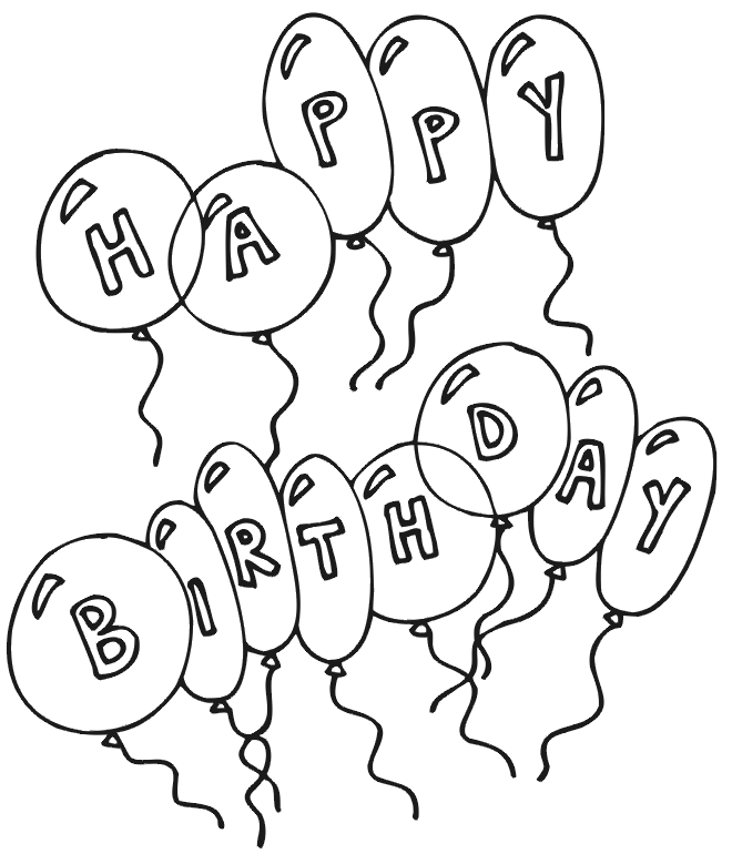 Happy Birthday on Balloons Coloring Pages | Coloring Pages