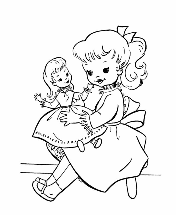 girl and her doll | Coloring pages