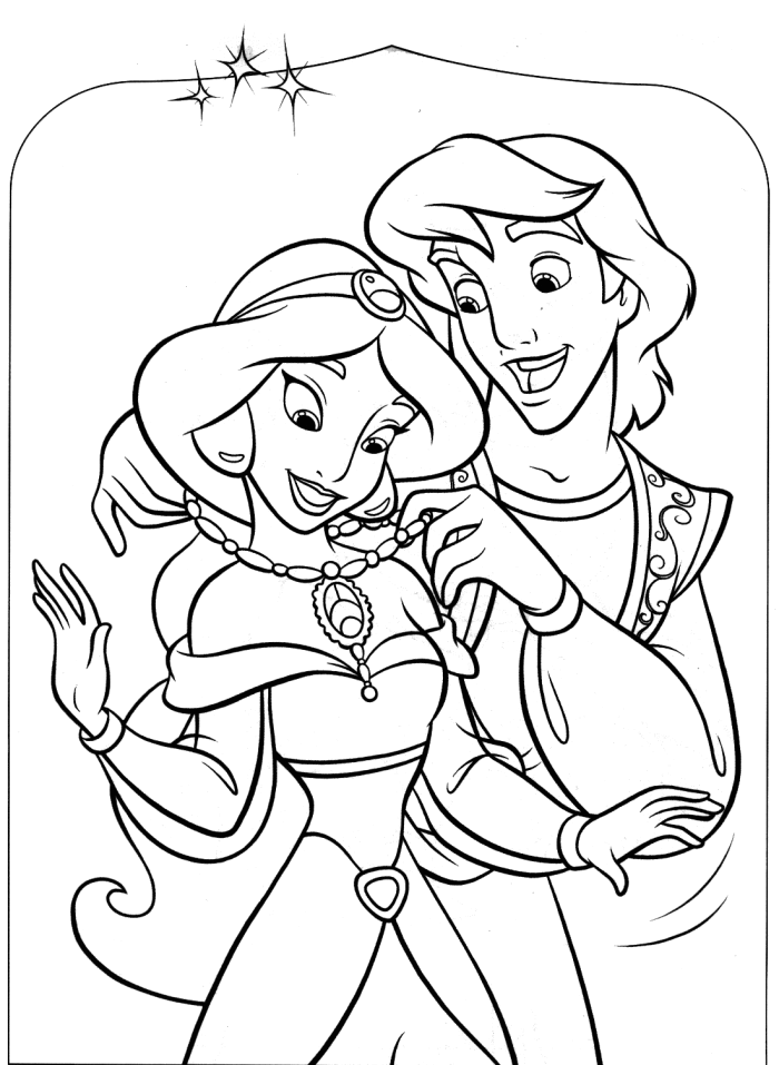 Aladdin And Jasmine Romantic Coloring Pages - Aladdin Cartoon 