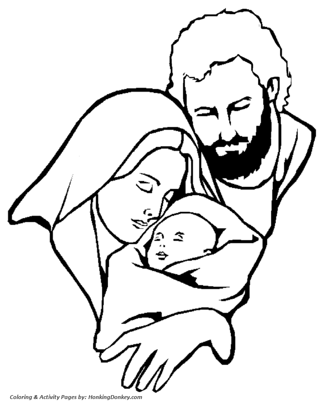 Religious Christmas Bible Coloring Pages - Mary, Joseph, and Jesus ...